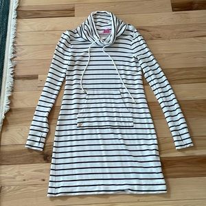 Excellent condition Lilly Pulitzer dress, cowl neck, blue and white stripes.